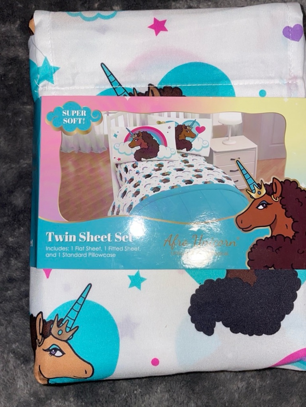 Unicorn Twin Sheet Set - Aqua and White